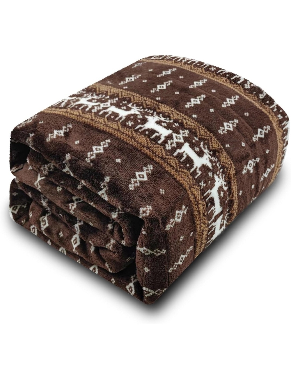 Cozy Brown Reindeer Fleece Throw Blanket. 50x60
